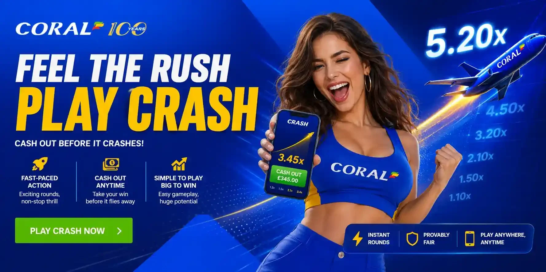 Woman playing crash game with cash out multiplier on phone